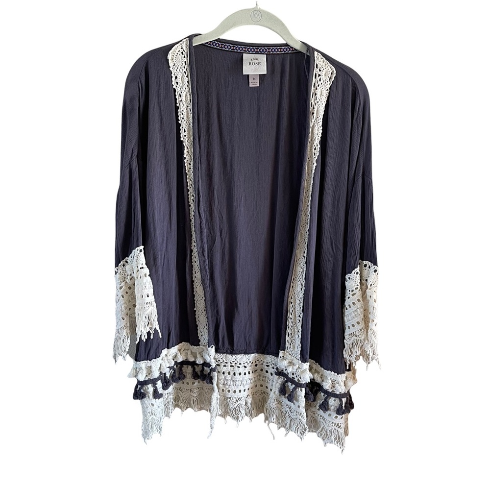 Knox Rose fringe crochet boho festival cover shirt size Medium
